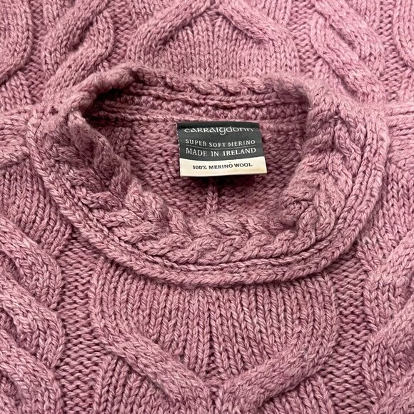 Carraig Donn Irish Wool Cable Knit Sweater, Pink XXL - Picture 5 of 11